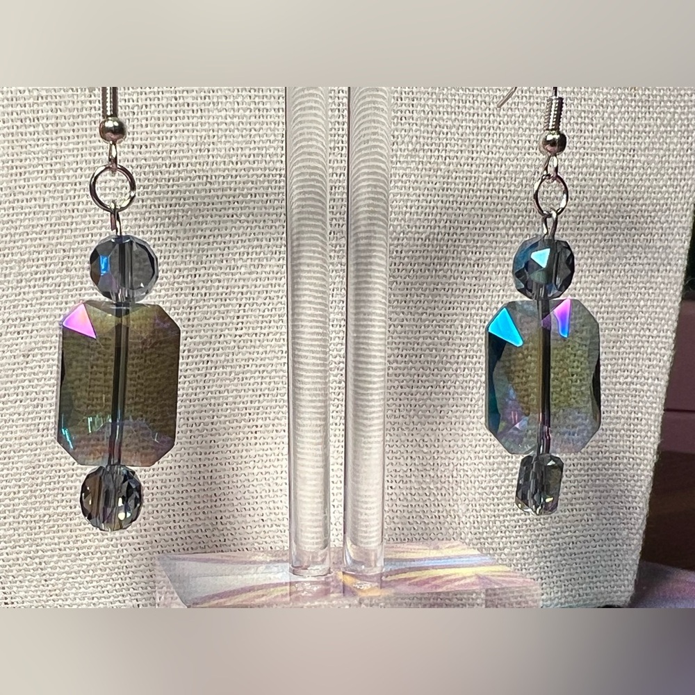 Iridescent Crystal Rectangle Artisan Drop Earrings